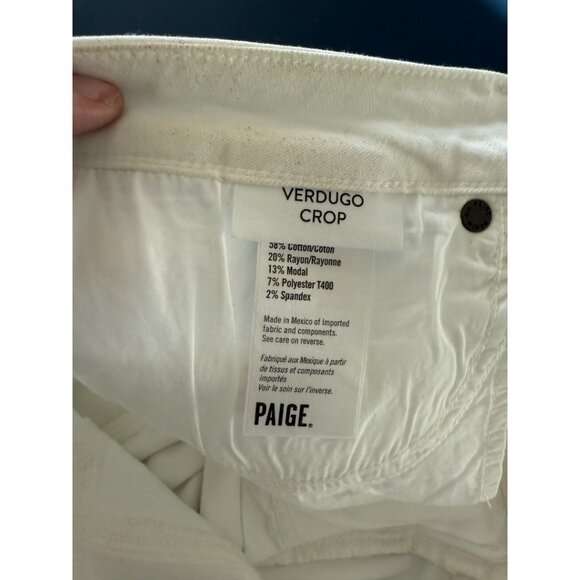Paige Verdugo Crop White Jeans Raw Hem Cotton Blend Stretch Denim Size 32 - Picture 4 of 7